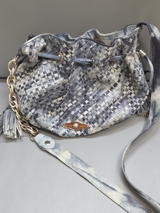 Elliott Lucca Handbags - Elliott Lucca Blue tye dye Woven Leather Drawstring bucket hobo Shoulder Bag